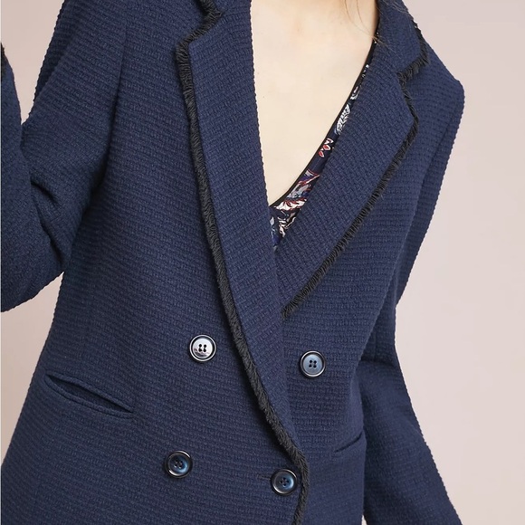 Helene Berman London x Anthropologie Tweed Double-Breasted Blazer, Navy Blue 10 - Picture 4 of 9